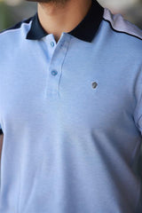 Erkek Polo Yaka Mavi Şerit Detaylı Regular Fit Tişört - 2530