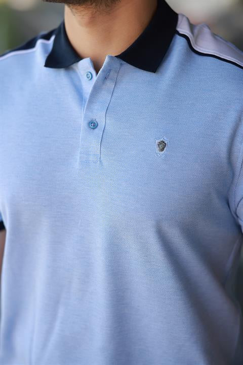 Erkek Polo Yaka Mavi Şerit Detaylı Regular Fit Tişört - 2530