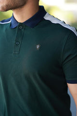 Erkek Polo Yaka Nefti Yeşil Şerit Detaylı Regular Fit Tişört - 2530