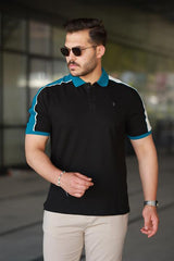 Erkek Polo Yaka Siyah Şerit Detaylı Regular Fit Tişört - 2530