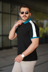 Erkek Polo Yaka Siyah Şerit Detaylı Regular Fit Tişört - 2530