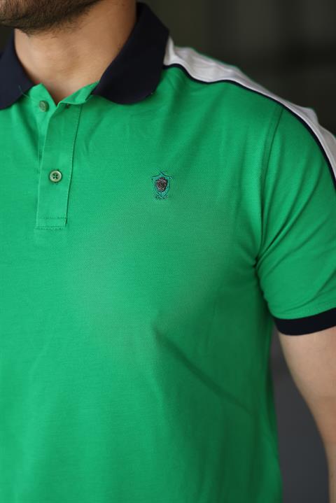 Erkek Polo Yaka Yeşil Şerit Detaylı Regular Fit Tişört - 2530