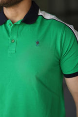 Erkek Polo Yaka Yeşil Şerit Detaylı Regular Fit Tişört - 2530