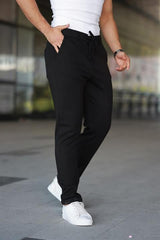 Erkek Siyah Jogger Pantolon – Bağcıklı Fermuarlı Cepli - 2534