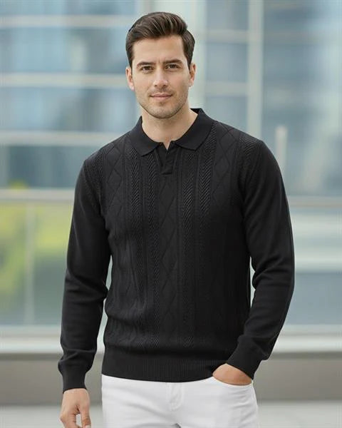 Erkek Polo Yaka Desenli Triko Kazak - 2538