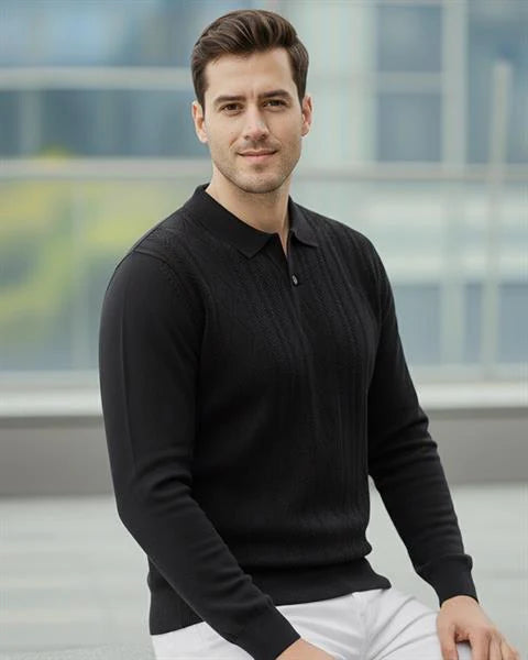 Erkek Polo Yaka Desenli Triko Kazak - 2538