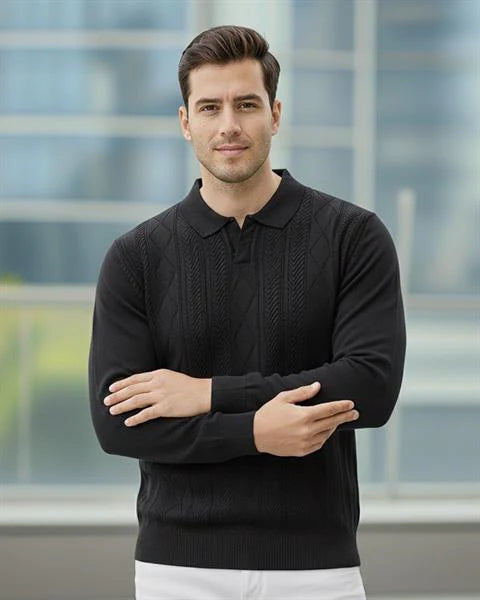 Erkek Polo Yaka Desenli Triko Kazak - 2538