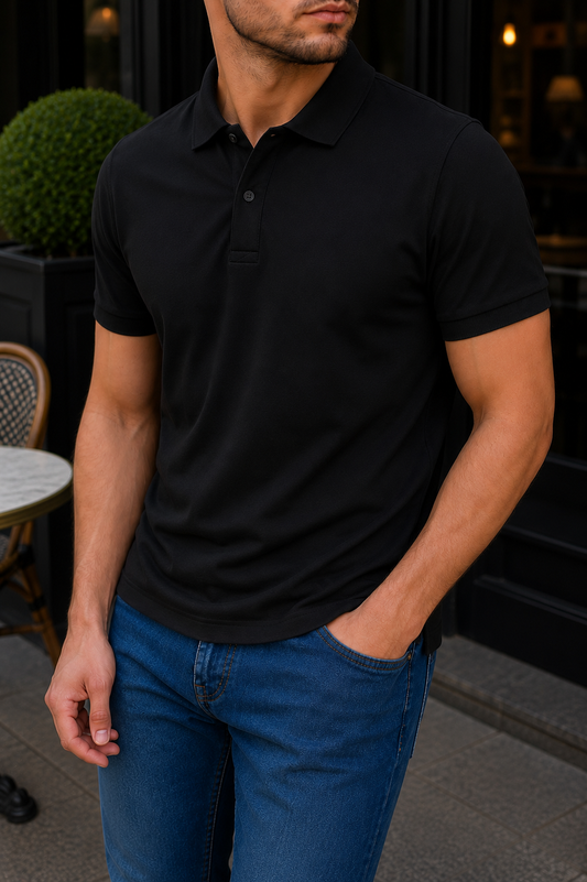 Erkek Siyah Basic Polo Yaka Pike Tişört - MRN26117