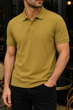 Erkek Yağ Yeşili Basic Polo Yaka Pike Tişört - MRN26117