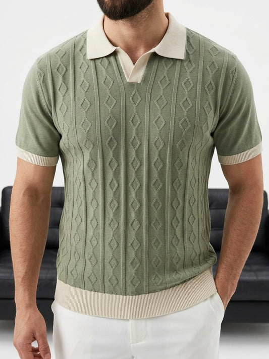 Erkek Yeşil Desenli Triko Polo Yaka Tişört - MRN2681