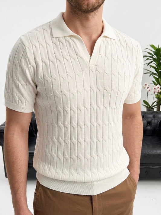 Erkek Ekru Dokulu Polo Yaka Triko T-shirt - MRN26107