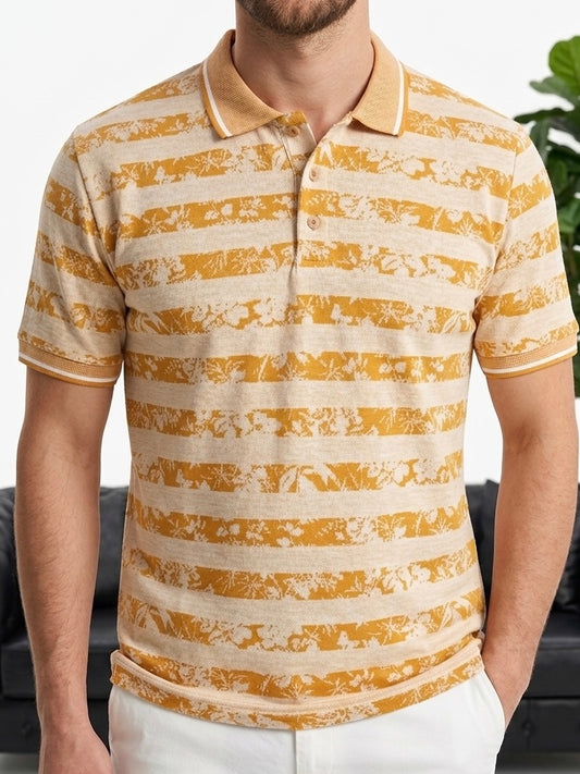Erkek Hardal Çizgili Desenli Polo Yaka Triko Tişört - MRN26111