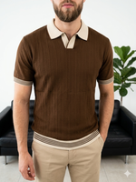 Erkek Kahve Polo Yaka Dokulu Triko T-shirt - MRN2675