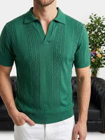 Erkek Yeşil Saç Örgü Desenli Triko Polo Yaka T-shirt - MRN26106