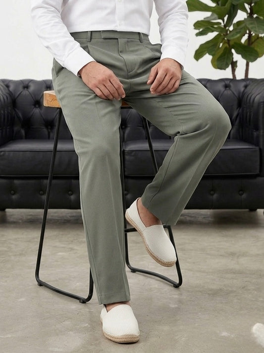 Erkek Haki Çift Pileli Modern Kesim Kumaş Pantolon - MRN26108