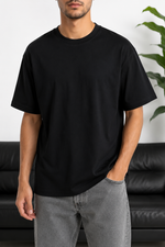 Erkek Siyah Oversize Basic Bisiklet Yaka Tişört - MRN2691