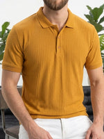 Erkek Hardal Fitilli Triko Polo Yaka T-shirt - MRN26105