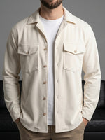 Erkek Ekru Cepli Fitilli Kadife Gömlek - MRN2608