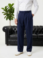 Erkek Lacivert Çift Pileli Modern Kesim Kumaş Pantolon - MRN26108