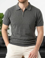 Erkek Antrasit Yarım Fermuarlı Triko Polo T-Shirt - MRN2642