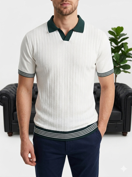 Erkek Beyaz Polo Yaka Dokulu Triko T-shirt - MRN2675