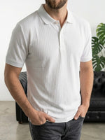 Erkek Beyaz Fitilli Triko Polo Yaka T-shirt - MRN26105