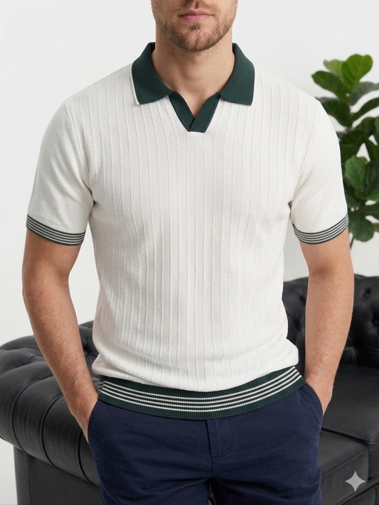 Erkek Beyaz Polo Yaka Dokulu Triko T-shirt - MRN2675