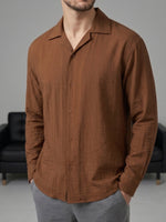 Erkek Kahverengi Apaçi Yaka Dökümlü Gömlek - MRN2601