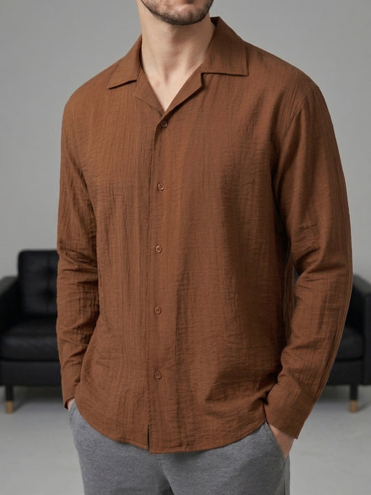 Erkek Kahverengi Apaçi Yaka Dökümlü Gömlek - MRN2601