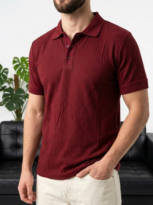 Erkek Bordo Fitilli Triko Polo Yaka T-shirt - MRN26105