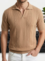 Erkek Kamel Saç Örgü Desenli Triko Polo Yaka T-shirt - MRN26106