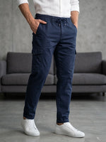 Erkek Lacivert Kargo Cepli Pamuk Gabardin Pantolon - MRN1229