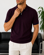 Erkek Bordo Fermuar Yaka Desenli Triko Polo Tişört - MRN2685