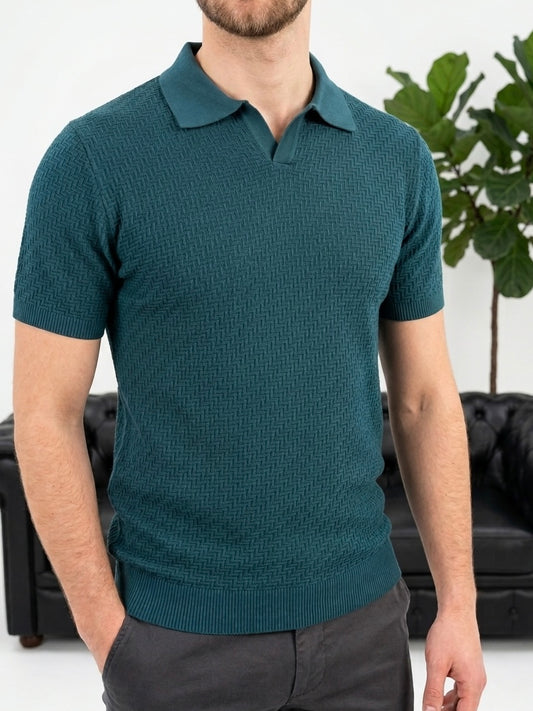 Erkek Nefti Polo Yaka Desenli Triko Tişört - MRN2676