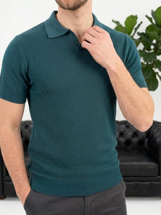 Erkek Nefti Polo Yaka Desenli Triko Tişört - MRN2676