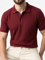 Erkek Bordo Fitilli Triko Polo Yaka T-shirt - MRN26105