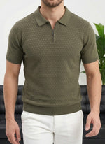 Erkek Haki Yarım Fermuarlı Triko Polo T-Shirt - MRN2642
