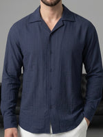 Erkek Lacivert Apaçi Yaka Dökümlü Gömlek - MRN2601
