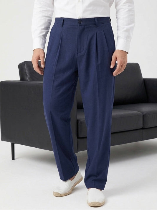 Erkek Lacivert Baggy Pileli Dökümlü Kumaş Pantolon - MRN1221