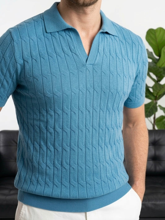 Erkek Turkuaz Dokulu Polo Yaka Triko T-shirt - MRN26107
