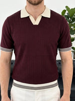 Erkek Bordo Polo Yaka Dokulu Triko T-shirt - MRN2675