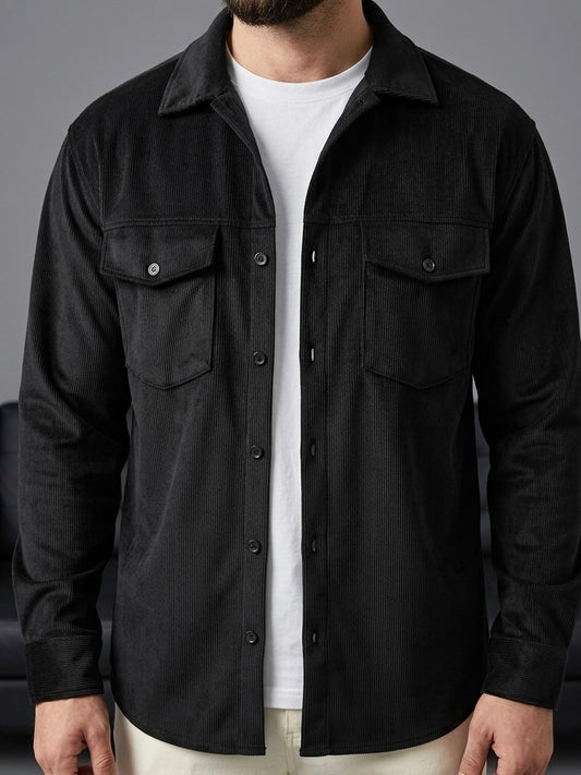 Erkek Siyah Cepli Fitilli Kadife Gömlek - MRN2608