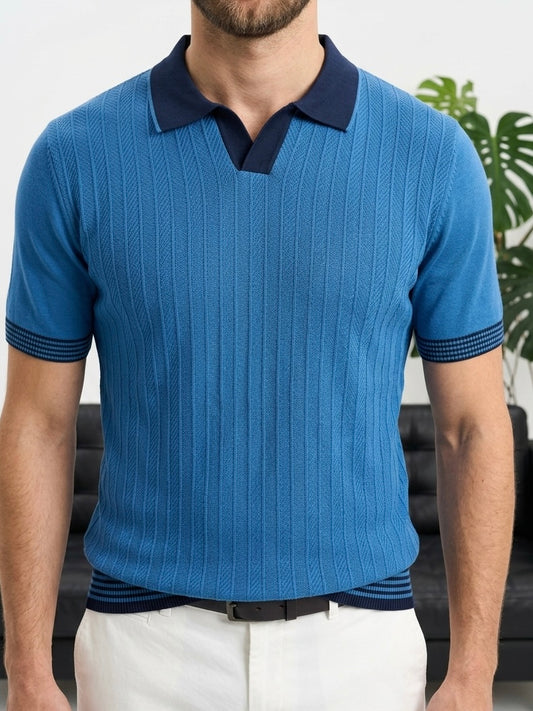 Erkek Petrol Polo Yaka Dokulu Triko T-shirt - MRN2675