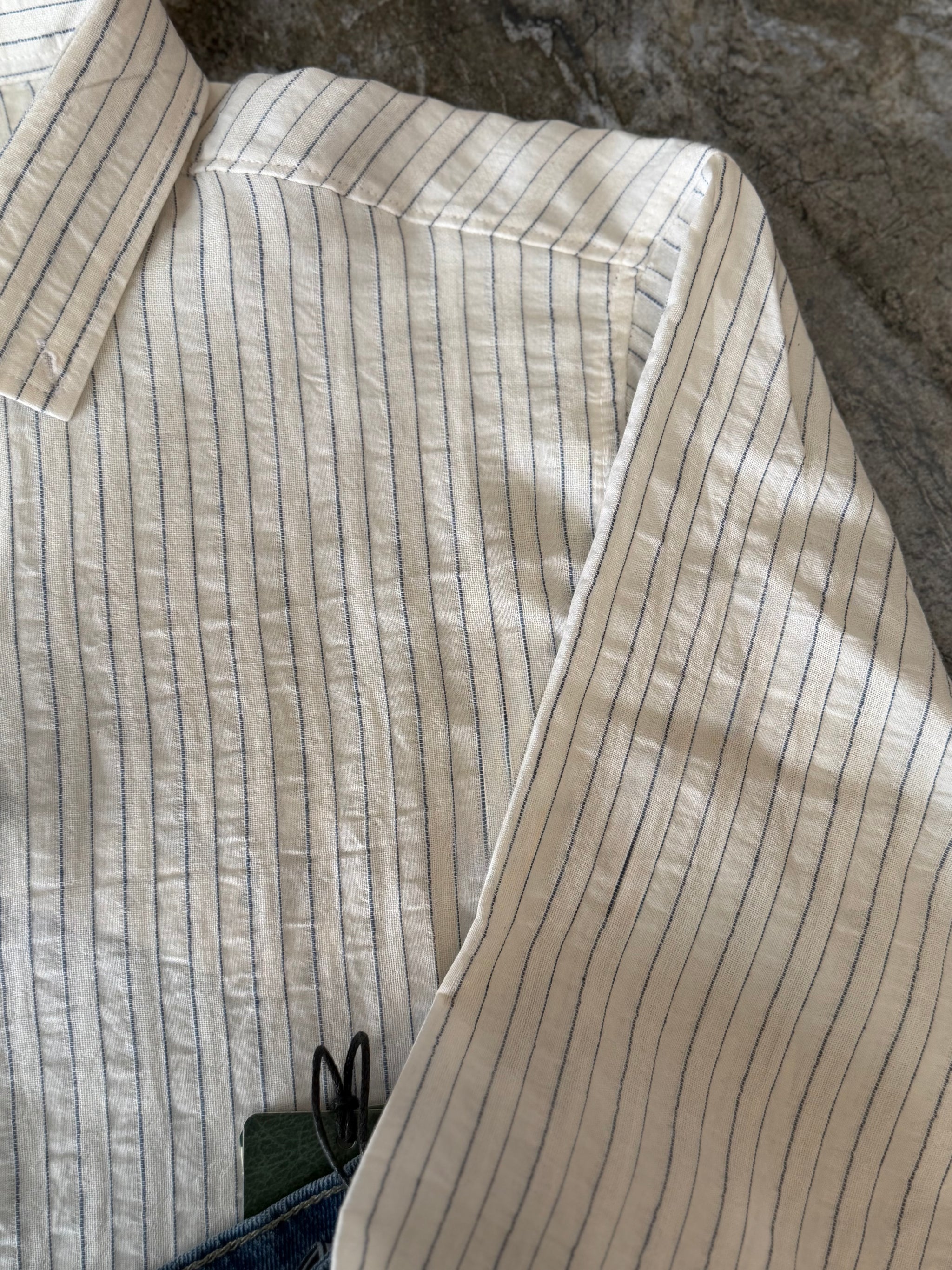 Erkek Çizgili Keten Dokulu Gömlek