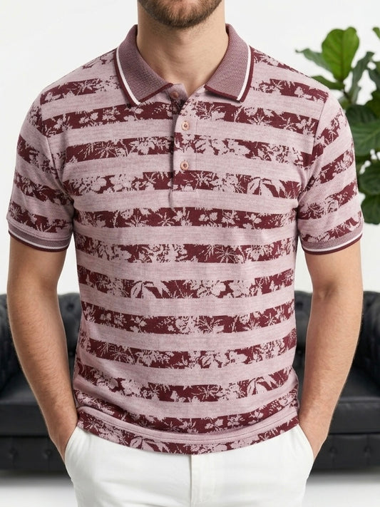 Erkek Bordo Çizgili Desenli Polo Yaka Triko Tişört - MRN26111