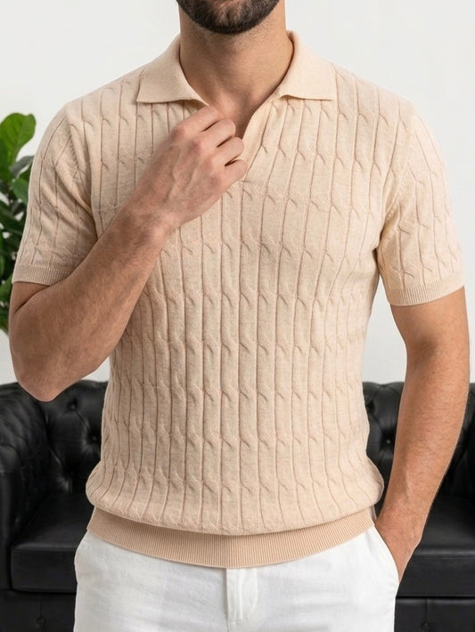 Erkek Bej Dokulu Polo Yaka Triko T-shirt - MRN26107