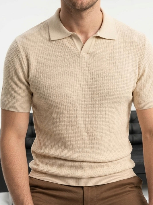 Erkek Bej Polo Yaka Desenli Triko Tişört - MRN2676