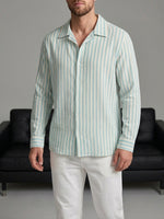 Erkek Yeşil Çizgili Açık Yaka Gömlek - MRN2602