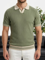 Erkek Haki Polo Yaka Dokulu Triko T-shirt - MRN2675