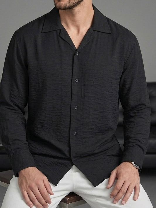Erkek Siyah Apaçi Yaka Dökümlü Gömlek - MRN2601